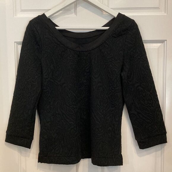 NWT Banana republic, Scoop Jacquard Long Sleeve Top black textured size medium - Picture 4 of 10
